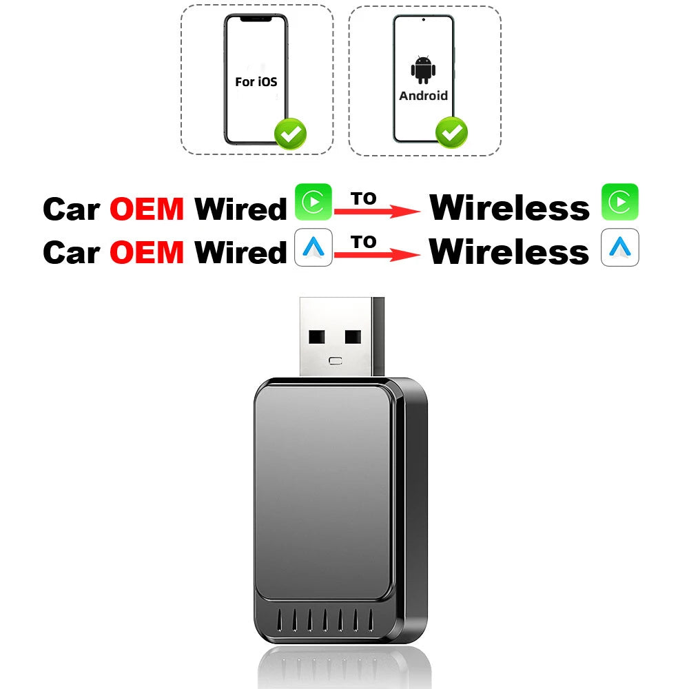 TIMEKNOW New 2 In1 CarPlay & Android Auto Mini Box Wireless CarPlay Adapter Wired to Wireless CarPlay For USB/Type C Dongle