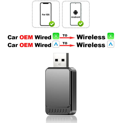 TIMEKNOW New 2 In1 CarPlay & Android Auto Mini Box Wireless CarPlay Adapter Wired to Wireless CarPlay For USB/Type C Dongle