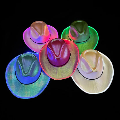 LED Glowing Cowgirl boy Hat Neon Luminous Bride Hat For Holiday Light Up Supplies Fluorescent Party Props Bachelorette Party Hat