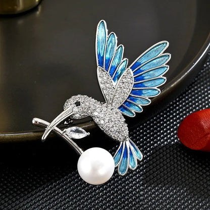 Lucky Hummingbird Bird Brooches Enamel Swallow Sparrow Pin with Rhinestone for Women Men Backpack Gifts Jewelry Accessories