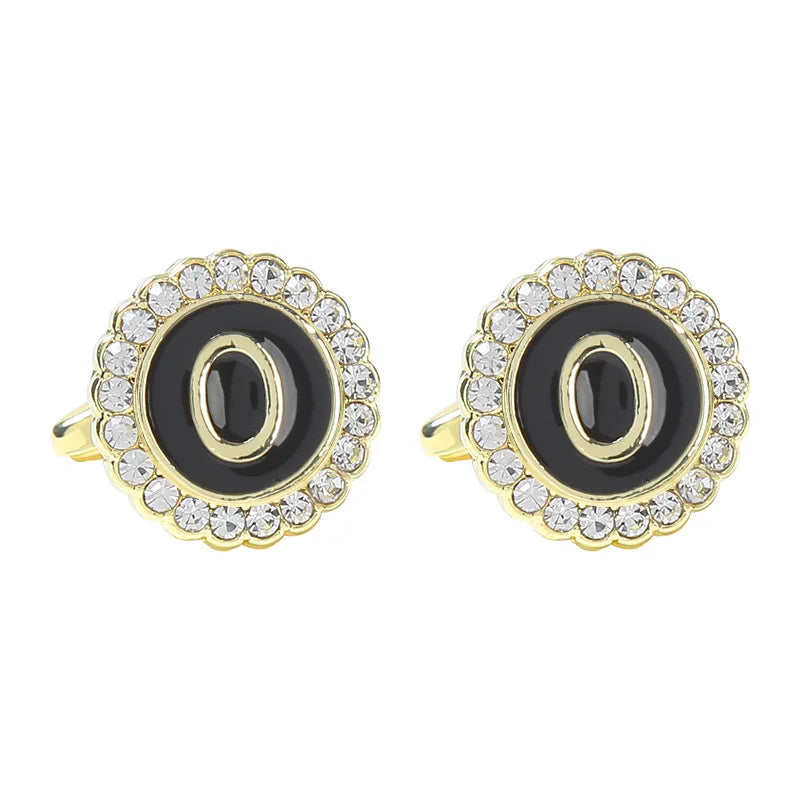 New Round Rhinestone Cufflinks for Men 26 English Letter Cuff Links Button French Business Accessories Gifts