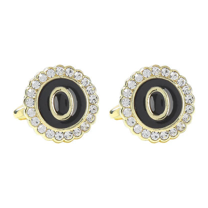 New Round Rhinestone Cufflinks for Men 26 English Letter Cuff Links Button French Business Accessories Gifts