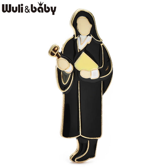 Wuli&baby Enamel Lawyer Brooches For Women Unisex Wear Lawyer's Gown Person Figure Party Office Brooch Pins Gifts