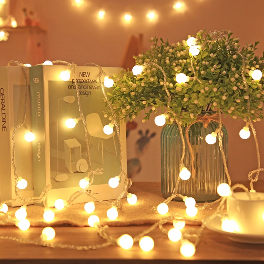 LED String Fairy Ball Lights USB/Battery Box Outdoor Ball Chain Lights Garland Lights Party Home Wedding Garden Christmas Decor