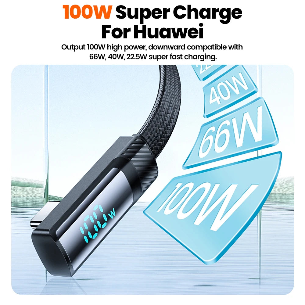 Toocki 90 Degree USB C Cable 6A Fast Charging Elbow Type C Cable for Huawei P40 Realme Samsung S20 Digital Display Data Cable