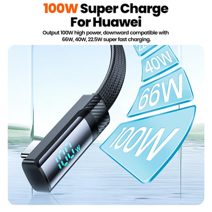 Toocki 90 Degree USB C Cable 6A Fast Charging Elbow Type C Cable for Huawei P40 Realme Samsung S20 Digital Display Data Cable