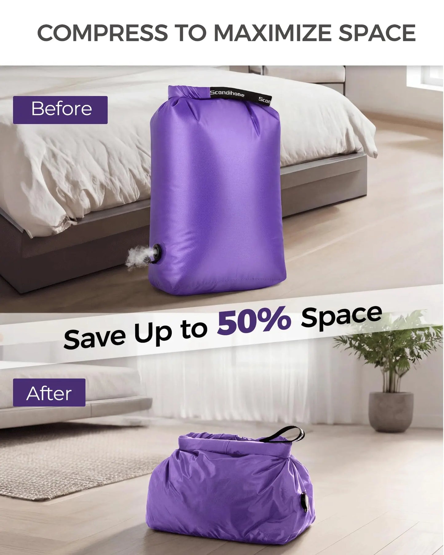 Bump Free Compression Bag for Travel Waterproof Vacuum Storage Bag Space Saver Organizer for Clothes Camping Gym Packing Cubes