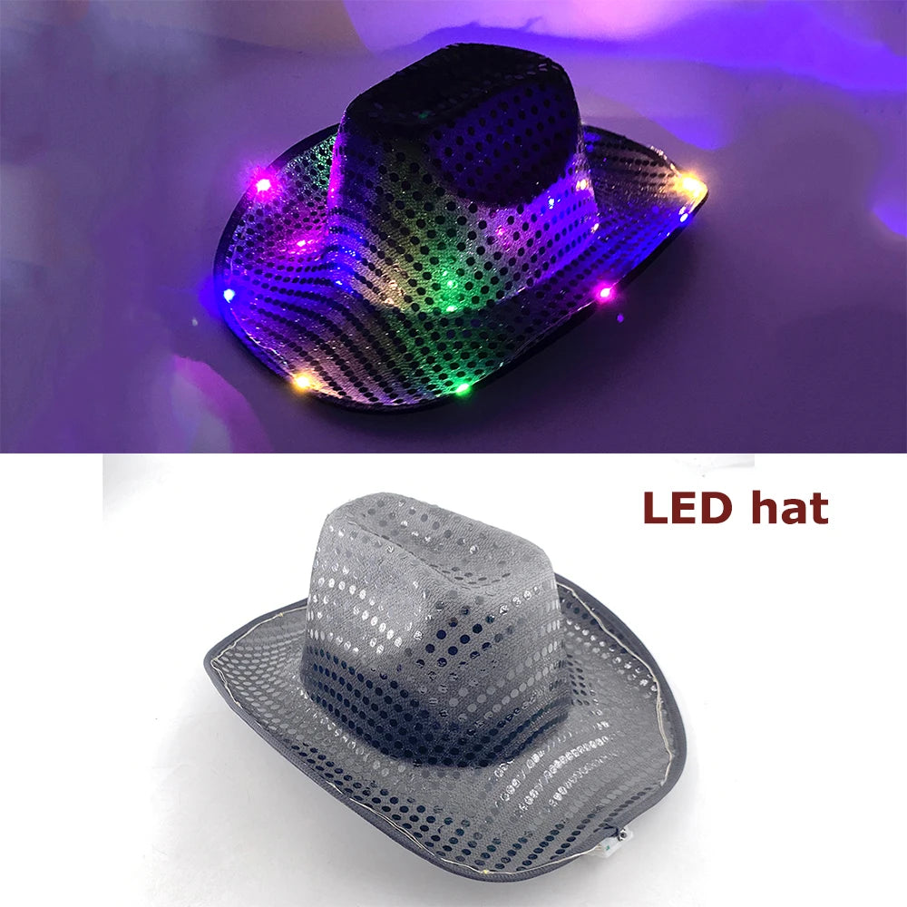LED Glowing Cowgirl boy Hat Neon Luminous Bride Hat For Holiday Light Up Supplies Fluorescent Party Props Bachelorette Party Hat