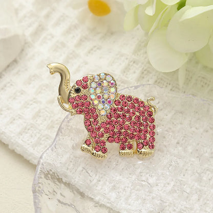 Cute Pink Elephant Brooch Pin for Women Girls Retro Rhinestone Crystal Animal Lapel Pin Sparkling Dress Suit Jewelry Gift