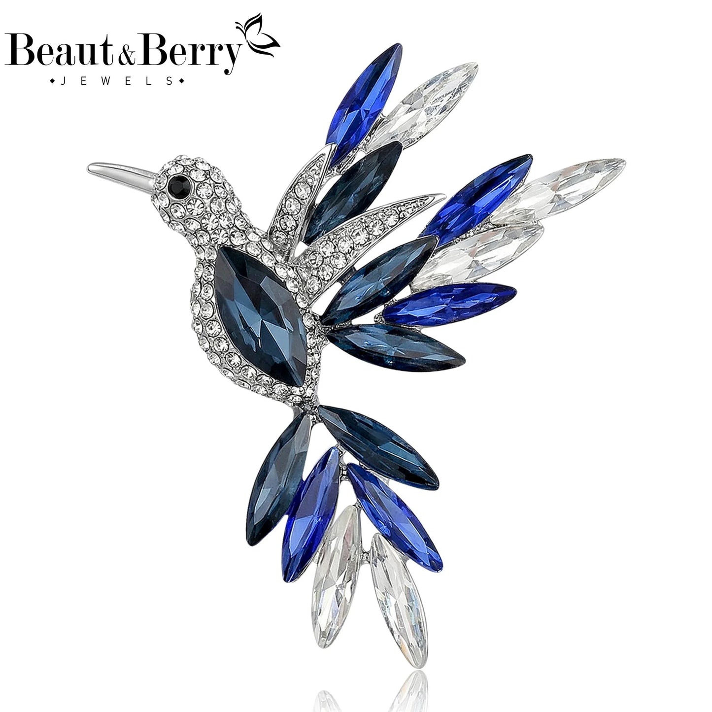 Beaut&Berry Luxury Rhinestone Hummingbird Brooches for Women Unisex Animal Pins Casual Party Jewelry Accessories Gift Decoration