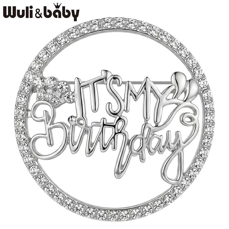 Wuli&baby Beautiful Birthday Brooches For Women Unisex 2-color Circle Rhinestone Metal Birthday Party Causal Brooch Pins Gift