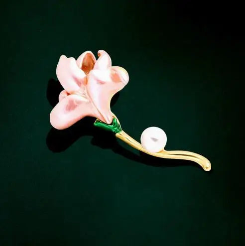 Resin Tulip Brooch for Women Unisex Rhinestone Flower Pin Pearl Plant Lapel Pin Banquet Party Backpack Gifts Jewelry Accessories