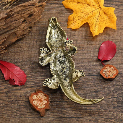 Classic Brown Crocodile Animal Men Pendant Brooch Pin Rhinestone Crystal Gifts