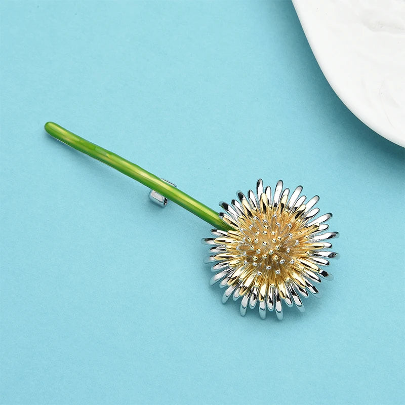 New Green Dandelion Flower Enamel Brooches Women Men's Weddings Plants Brooch Pins Gifts
