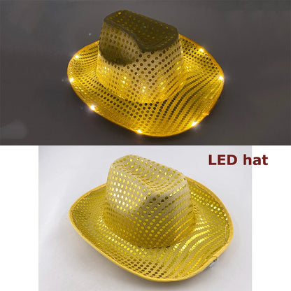 LED Glowing Cowgirl boy Hat Neon Luminous Bride Hat For Holiday Light Up Supplies Fluorescent Party Props Bachelorette Party Hat