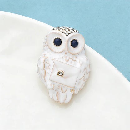 Wuli&baby Cute Enamel Owl Brooches For Women Unisex 2-color Rhinestone Bird Animal Party Casual Brooch Pins Gifts