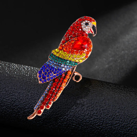 Vintage Rhinestone Parrot Brooch Colorful Bird Animal Brooches Clothing Coat Accessories Popular Pins Creative Badges Jewelry