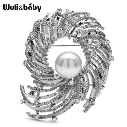 Wuli&baby Elegant Pearl Round Brooches multiple colors High Quality Pearl Metal Flower Brooch For Women's Clothes Pins Gifts