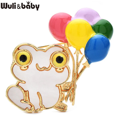 Wuli&baby Cute Balloon Frog Brooches For Women Unisex Enamel Animal Party Casual Coat Sweater Brooch Pins Gifts