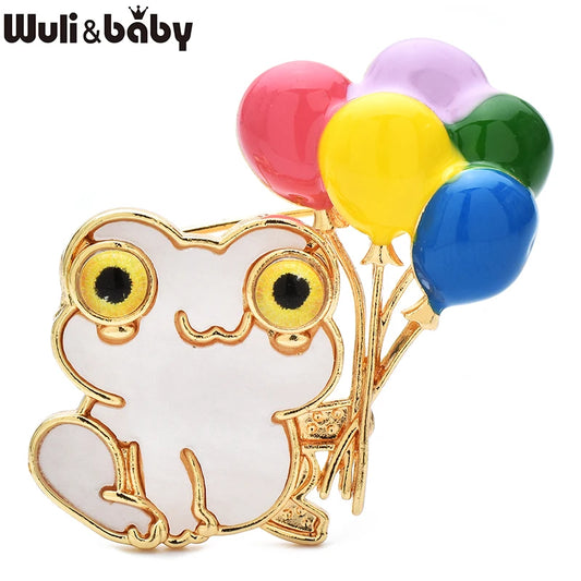 Wuli&baby Cute Balloon Frog Brooches For Women Unisex Enamel Animal Party Casual Coat Sweater Brooch Pins Gifts