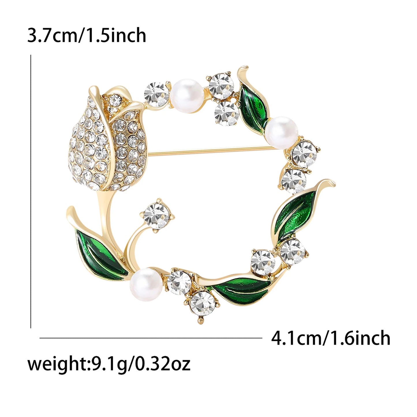 Beaut&Berry Luxury Rhinestone Tulip Wreath Brooches for Women Unisex Plant Pins Casual Party Jewelry Accessories Gift Decoration