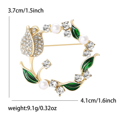 Beaut&Berry Luxury Rhinestone Tulip Wreath Brooches for Women Unisex Plant Pins Casual Party Jewelry Accessories Gift Decoration