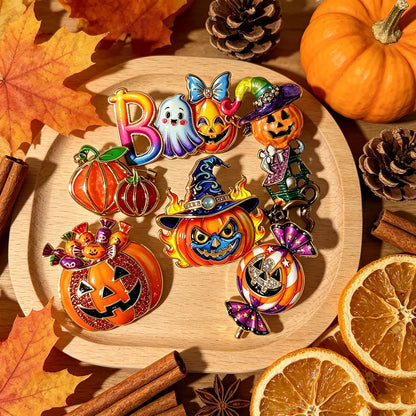 Halloween Sugar Skull Enamel Brooch Gothic Skeleton Pin Pumpkin Ghost Cat Badge for Coat Bag Day of The Dead Jewelry Party Gift