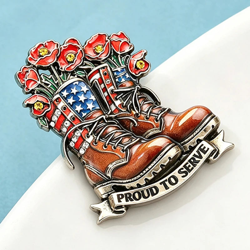 Wuli&baby Flowers Boots Brooches For Women Unisex American US Flag Shoe Party Casual Brooch Pins Gifts