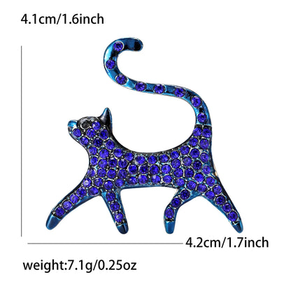 Cute Rhinestone Cartoon Cat with Tail Up Brooch For Women Men Kitten Animal Pets Suit Corsage Pin Jewelry Accessories Gift