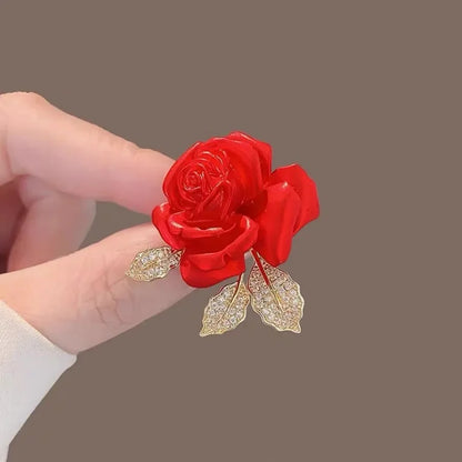 Luxury Red Enamel Lily Bouquet Brooch Rhinestone Plant Pin For Women Unisex Party Fashion Jewelry Accessories Gift