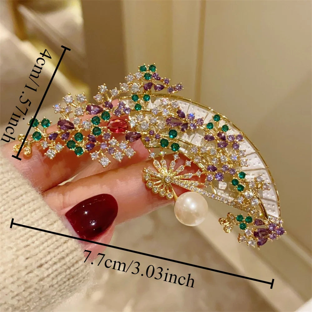 Vintage Chinese Inspired Violet Vine Folding Fan Brooch Pin Elegant Women Qipao Hanfu AccessoriesHoliday Party Couple Gifts