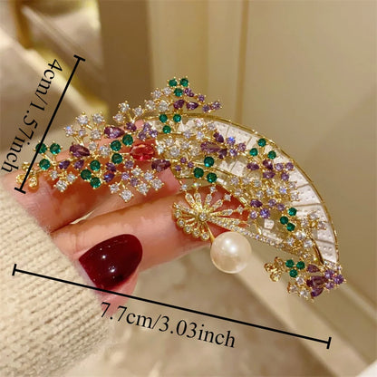 Vintage Chinese Inspired Violet Vine Folding Fan Brooch Pin Elegant Women Qipao Hanfu AccessoriesHoliday Party Couple Gifts
