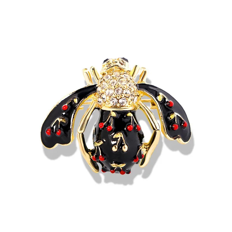 Fruit Enamel Bee Brooch Pin For Women Men Insect Metal Badges Crystal Exquisite Corsage Accessories