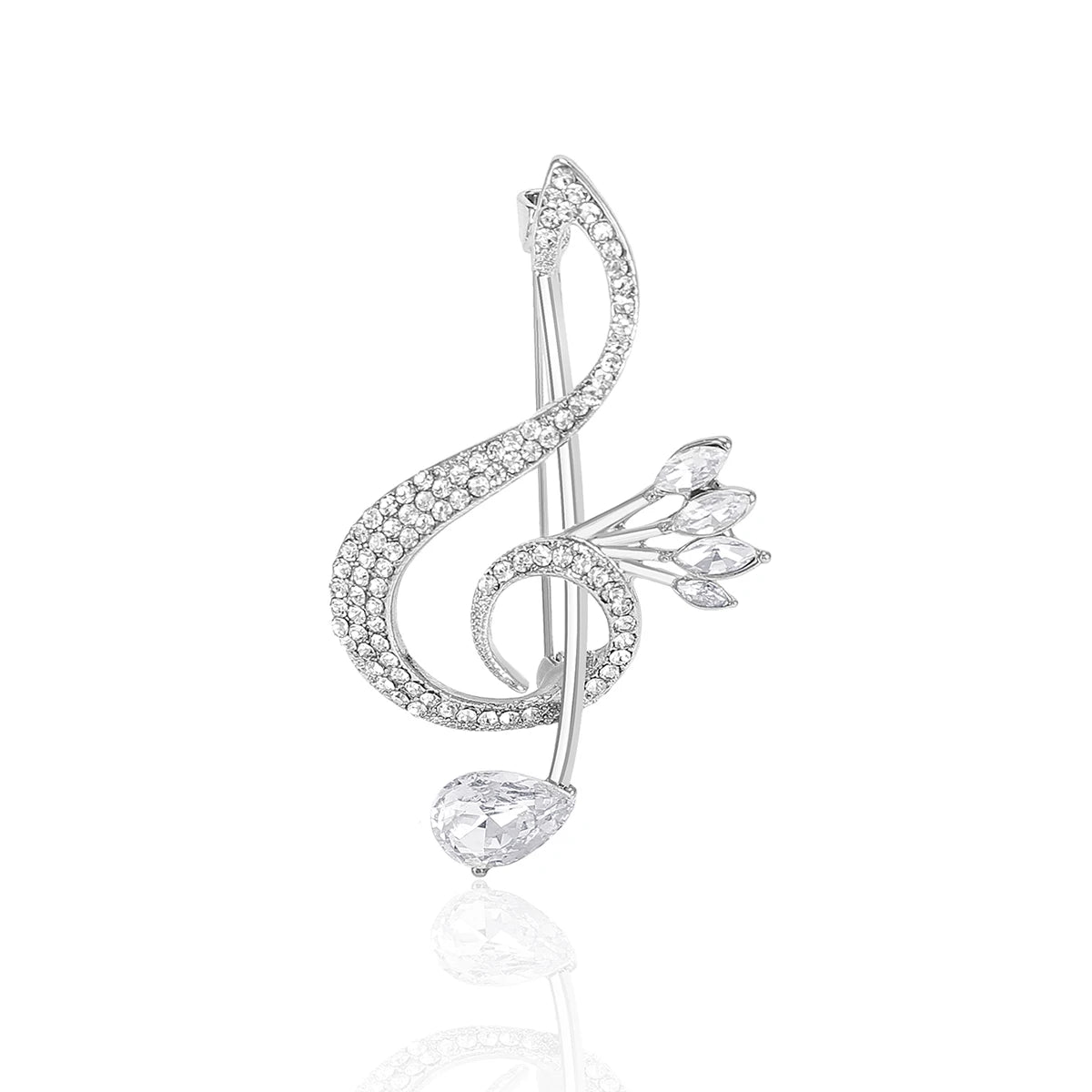 Beaut&Berry Luxury Rhinestone Music Note Brooches for Women Unisex Glamour Pins Casual Party Accessories New Year Gifts Friends