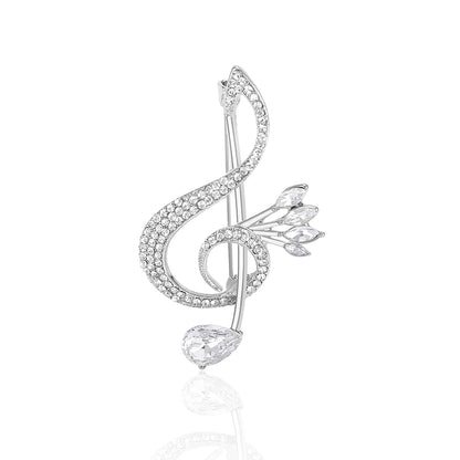 Beaut&Berry Luxury Rhinestone Music Note Brooches for Women Unisex Glamour Pins Casual Party Accessories New Year Gifts Friends