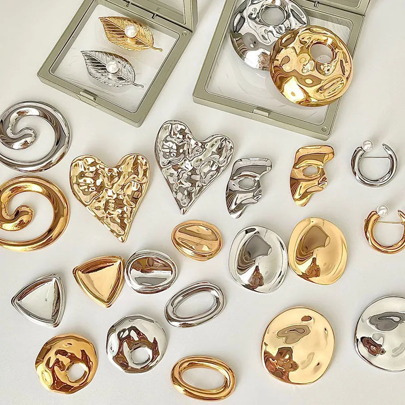 Trendy Irregular Big Circle Brooches for Women Men Gold Plated Silver Color Metal Lapel Pins Geometric Jewelry Gifts