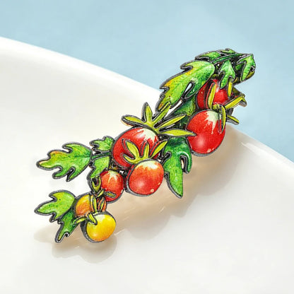Wuli&baby Beautiful Cherry Tomato Brooches For Women Lady Lovely Vegetable Plants Party Office Brooch Pin Gifts