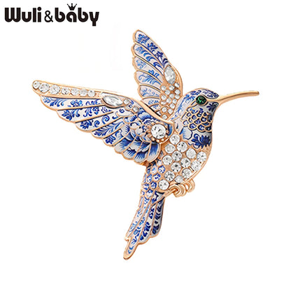 Wuli&baby Lovely Hummingbird Brooches Pins For Women Unisex 5-color Beautiful Rhinestone Bird Animal Party Casual Brooch Gifts