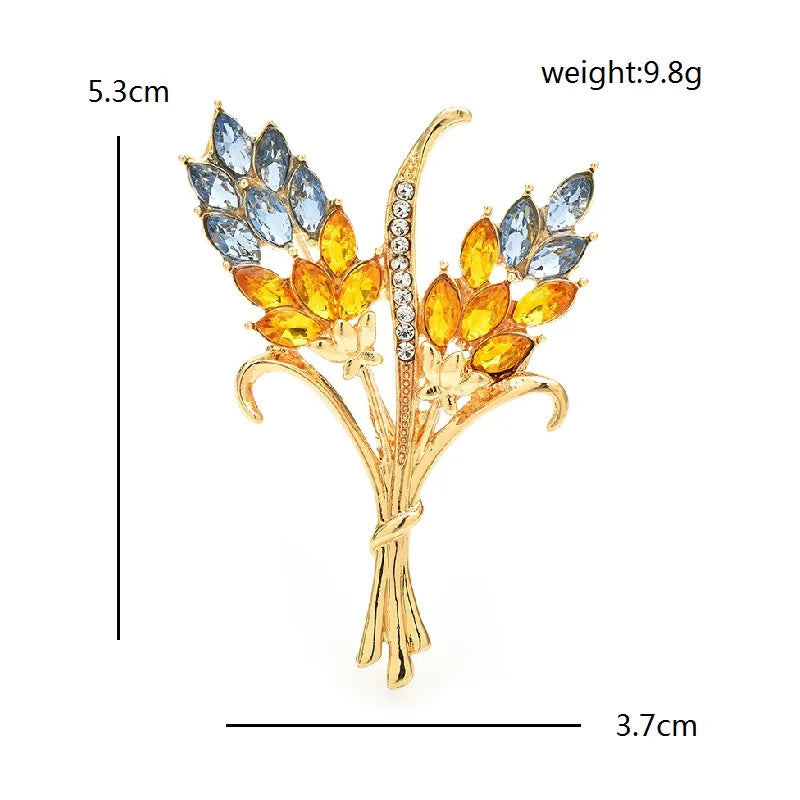 Wuli&baby Crystal Wheats Flower Brooches Pins For Women Unisex 4-color Tasty Grain Plants Office Party Brooch Pins Gifts