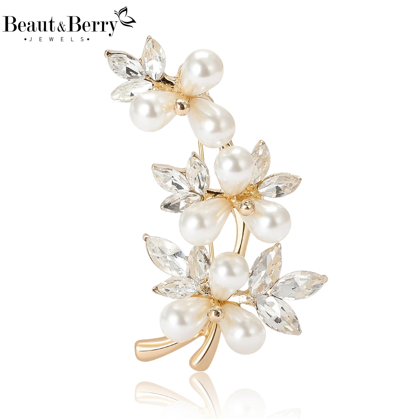 Beaut&Berry Luxury Pearl Plum Flower Brooches for Women Unisex Plant Pins Casual Party Jewelry Accessories Gifts Decoration