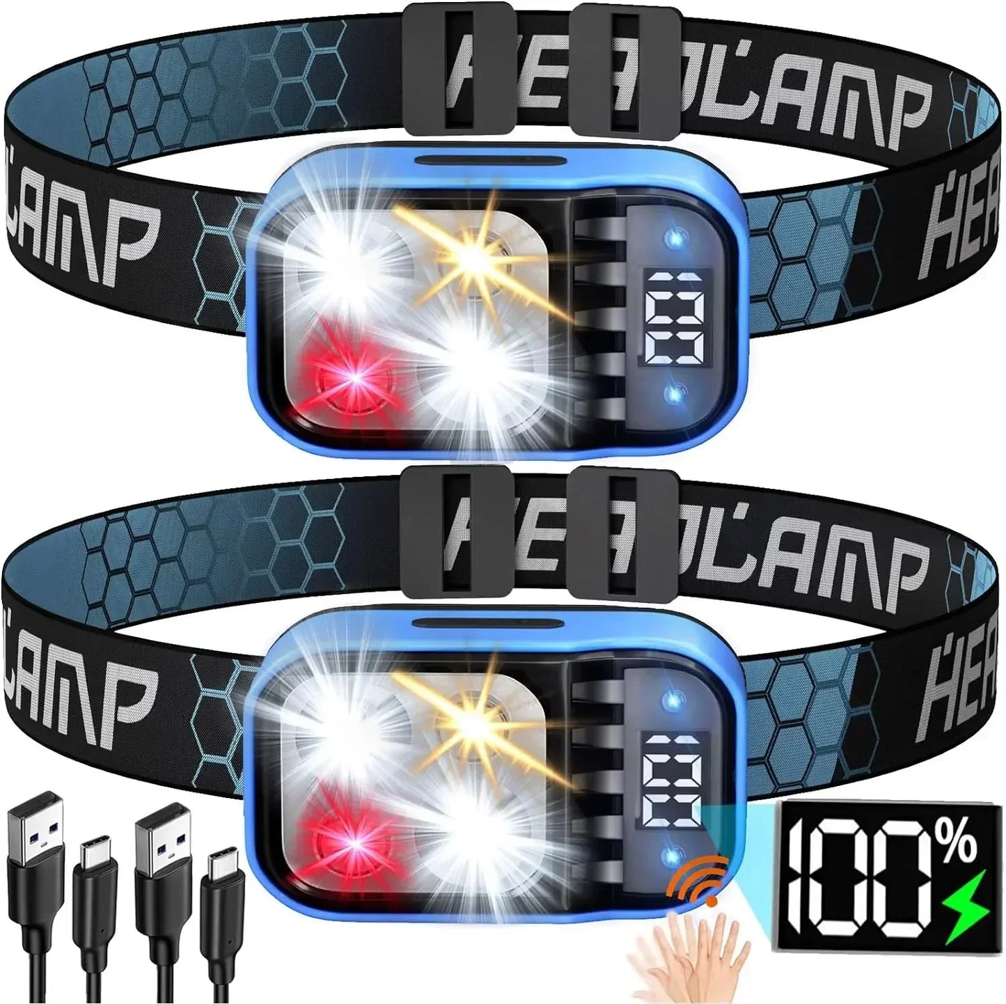 Rechargeable Fishing LED Headlamp With Sensors and Battery Indicator Super Bright Camping Light Using XPG+COB Lamp Beads