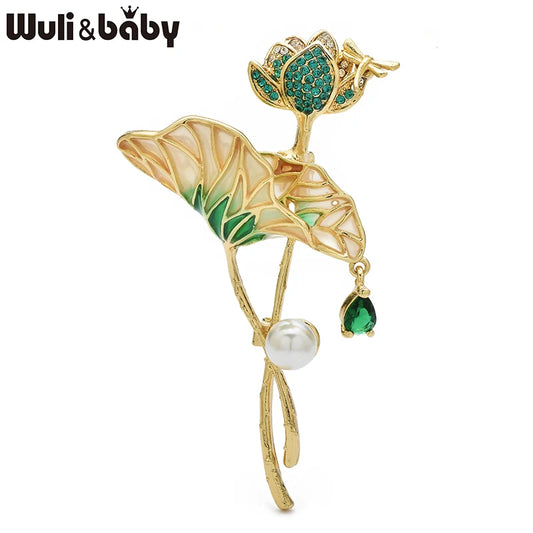 Wuli&baby Elegant Enamel Lotus Flower Brooches For Women Unisex Beautiful Plants Party Office Clothes Brooch Pins Gifts