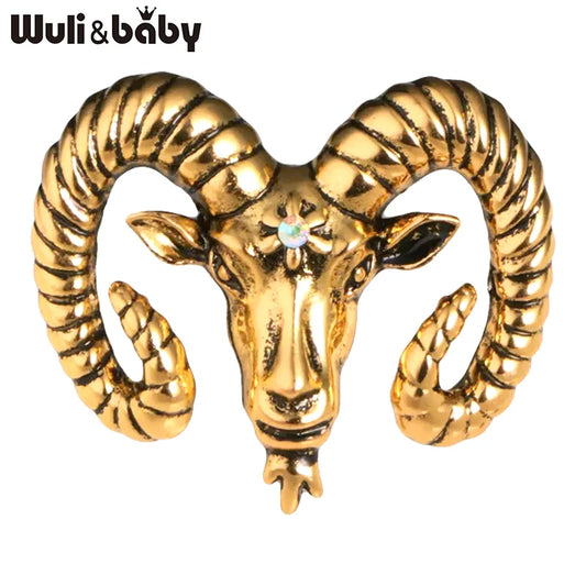 Wuli&baby Vintage Metal Goat Brooches For Women Unisex 2-color Sheep Animal Head Party Casual Brooch Pin Gifts
