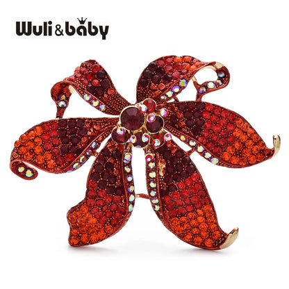 Wuli&baby Huge Luxury Sparkling Flower Brooches multiple colors Big Charming Flowers Brooch For Women's Clothes Coat Winter Pins