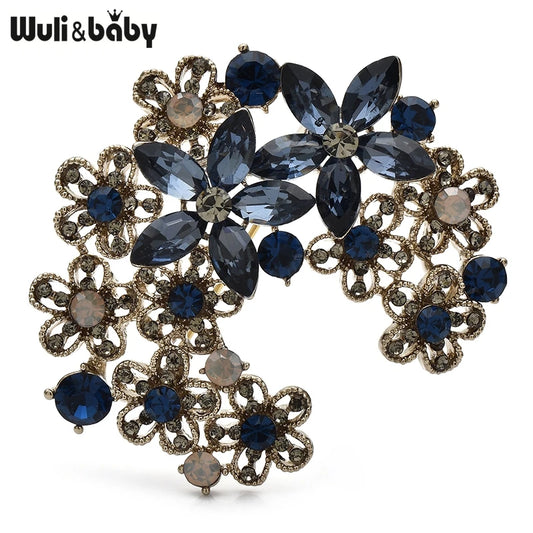 Wuli&baby Elegant Crystal Flowers Brooch Pins multiple colors High Quality Moon Brooches For Women's Clothes Fashion Jewelry Gifts