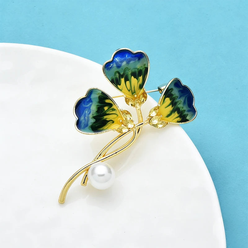 Wuli&baby Enamel Clover Flower Brooches For Women Unisex multiple colors Enamel Ginkgo Leaf Party Casual Brooch Pins Gifts G