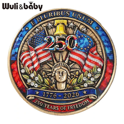 Wuli&baby American Coin Badge Brooches Vintage USA 250 Independence Day Party Office Brooch Pin Fashion Gifts