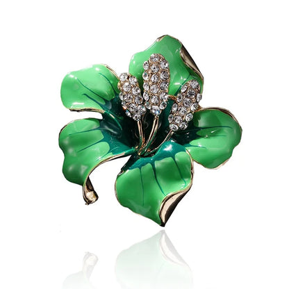 Fashion Red Green Pink Rhinestone Flower Brooch for Women Alloy Beautiful Flower Pin Jewelry Accessories Gift