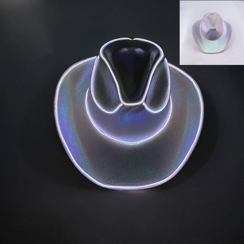LED Glowing Cowgirl boy Hat Neon Luminous Bride Hat For Holiday Light Up Supplies Fluorescent Party Props Bachelorette Party Hat