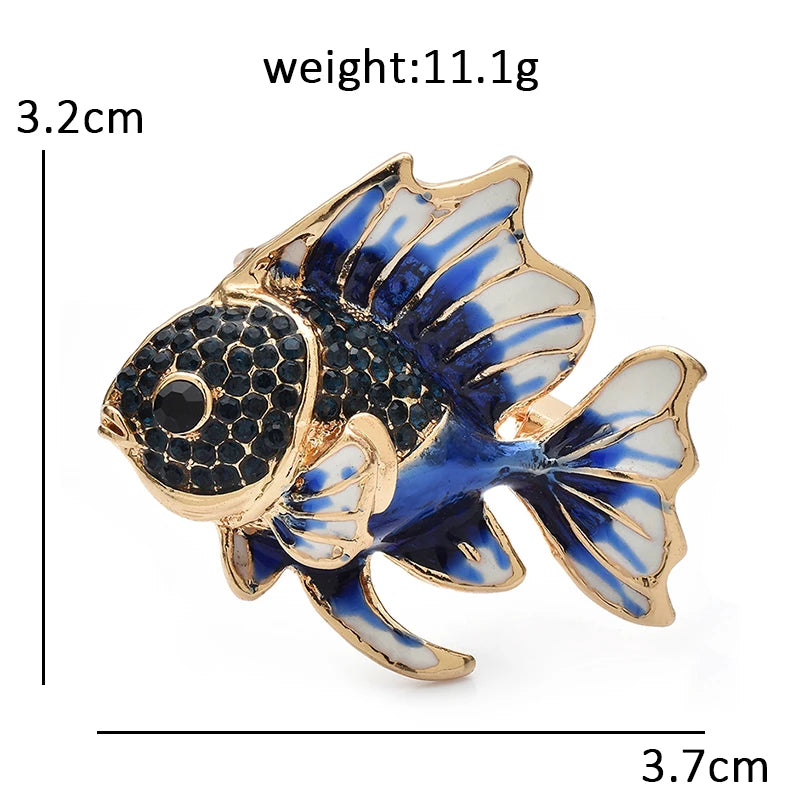 Wuli&baby Lovely Enamel Fish Brooches For Women Unisex 2-color Rhinestone Animal Party Casual Brooch Pins Gifts